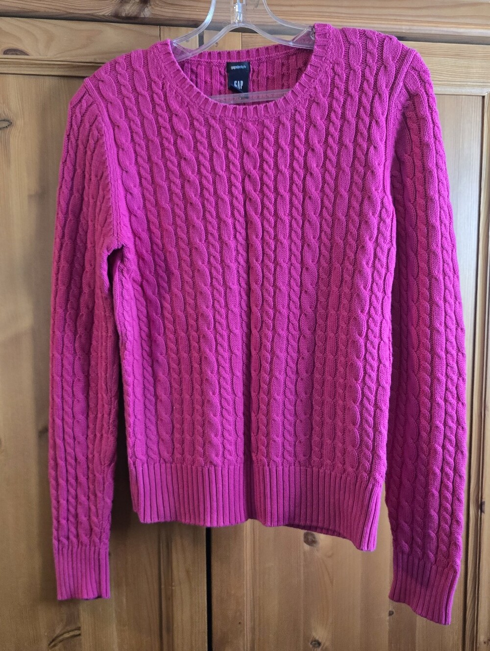 GAP Bright Pink Cable Knit Crewneck Sweater